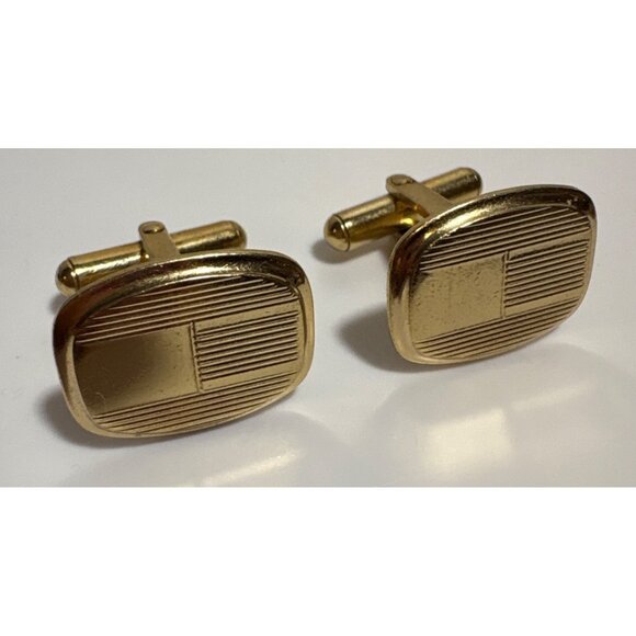 Forstar Cufflinks Vintage Gold Tone With Geometric Design T Bar - Picture 3 of 8